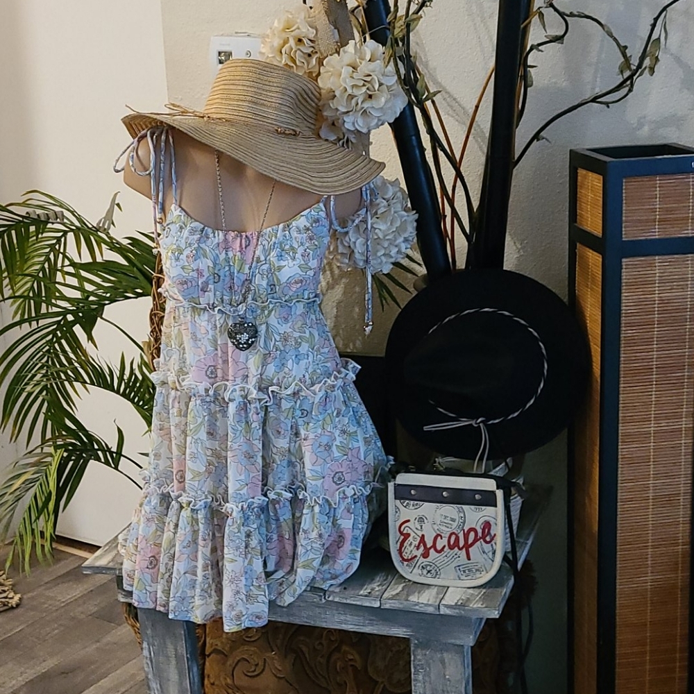 SUMMER NEW  MINI MULTI BO HO FLORAL RUFFLE  DRESS - Picture 4 of 16